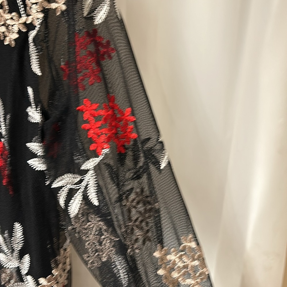 Alfani black shear top with embroidered flowers. Size extra large. - Picture 8 of 14